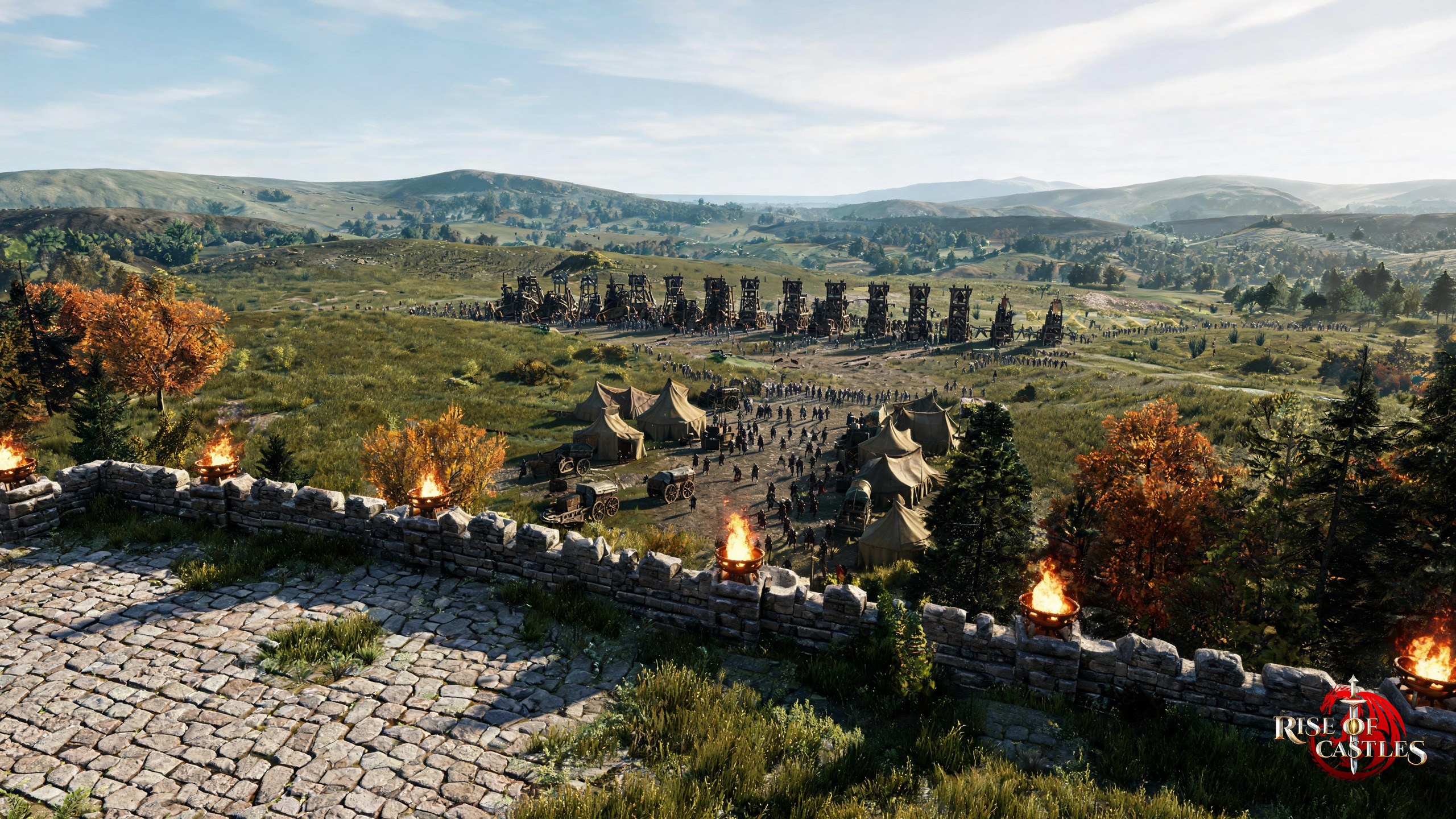 Siege engines are lined up outside your wall, and your Footman squad isn't in position yet. 🛡️